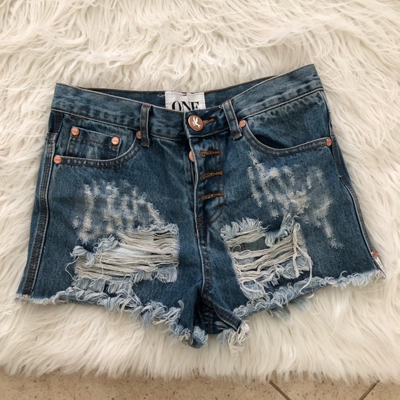 One Teaspoon Pants - One Teaspoon Distressed Blue Denim Shorts